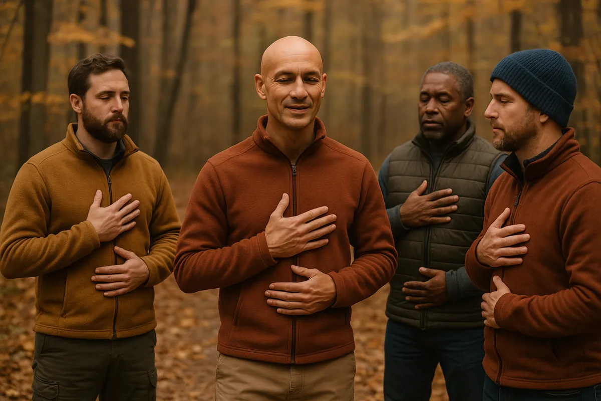 Men exercising outdoors with an ab roller wheel.