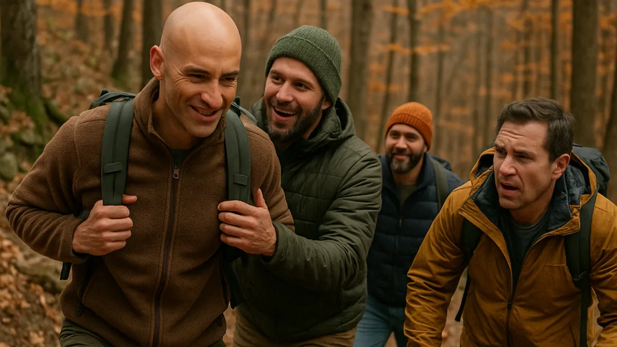 Men exercising outdoors with an ab roller wheel.