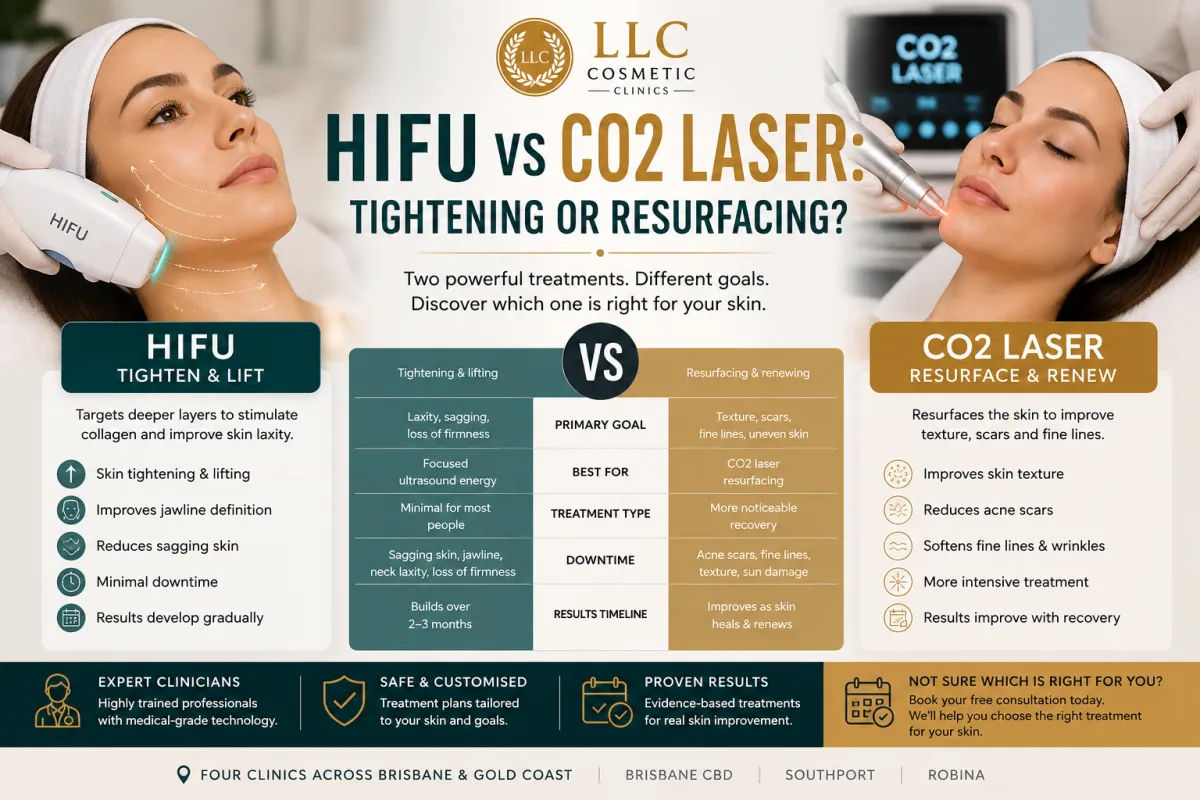 HIFU vs CO2 laser comparison for skin tightening and resurfacing