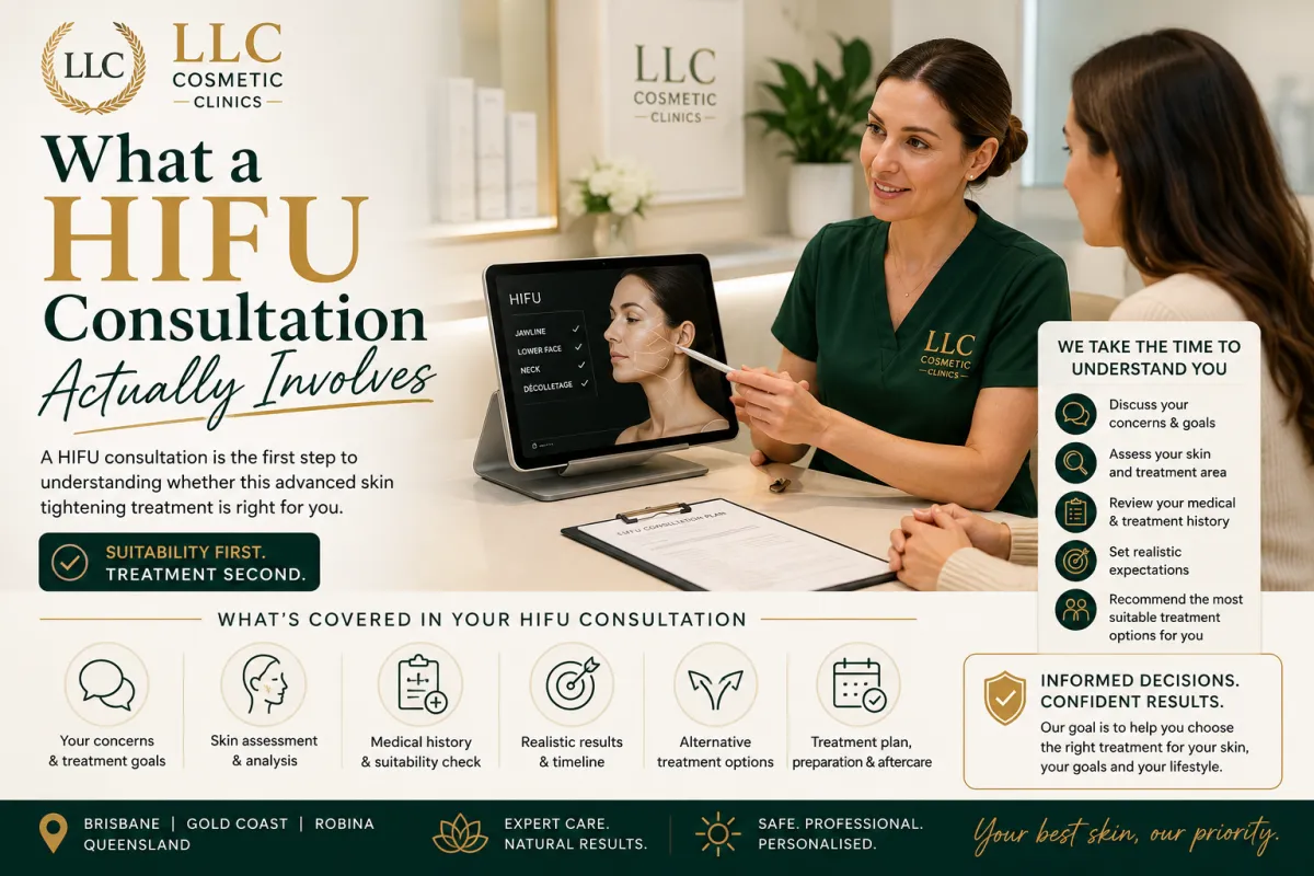 HIFU consultation with a cosmetic practitioner discussing skin tightening treatment