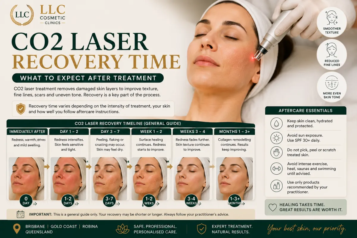 CO2 laser treatment recovery showing the typical skin healing stages