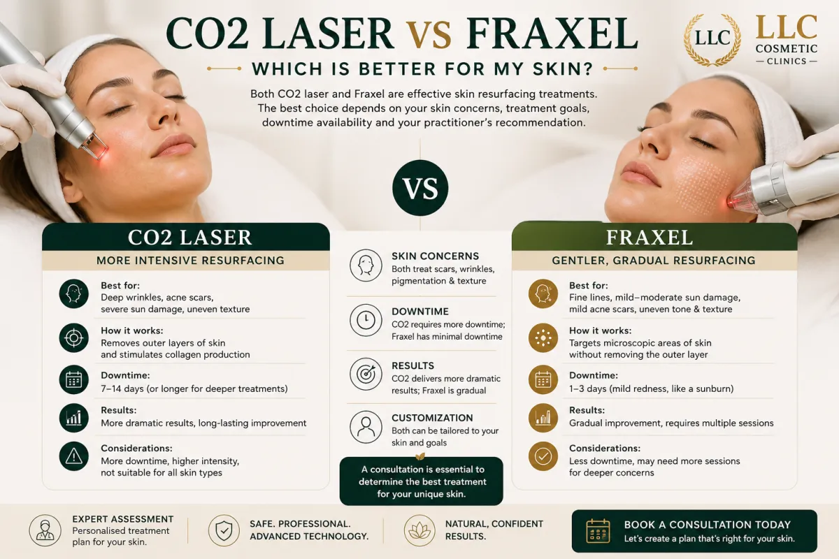 CO2 laser vs Fraxel skin resurfacing treatment comparison