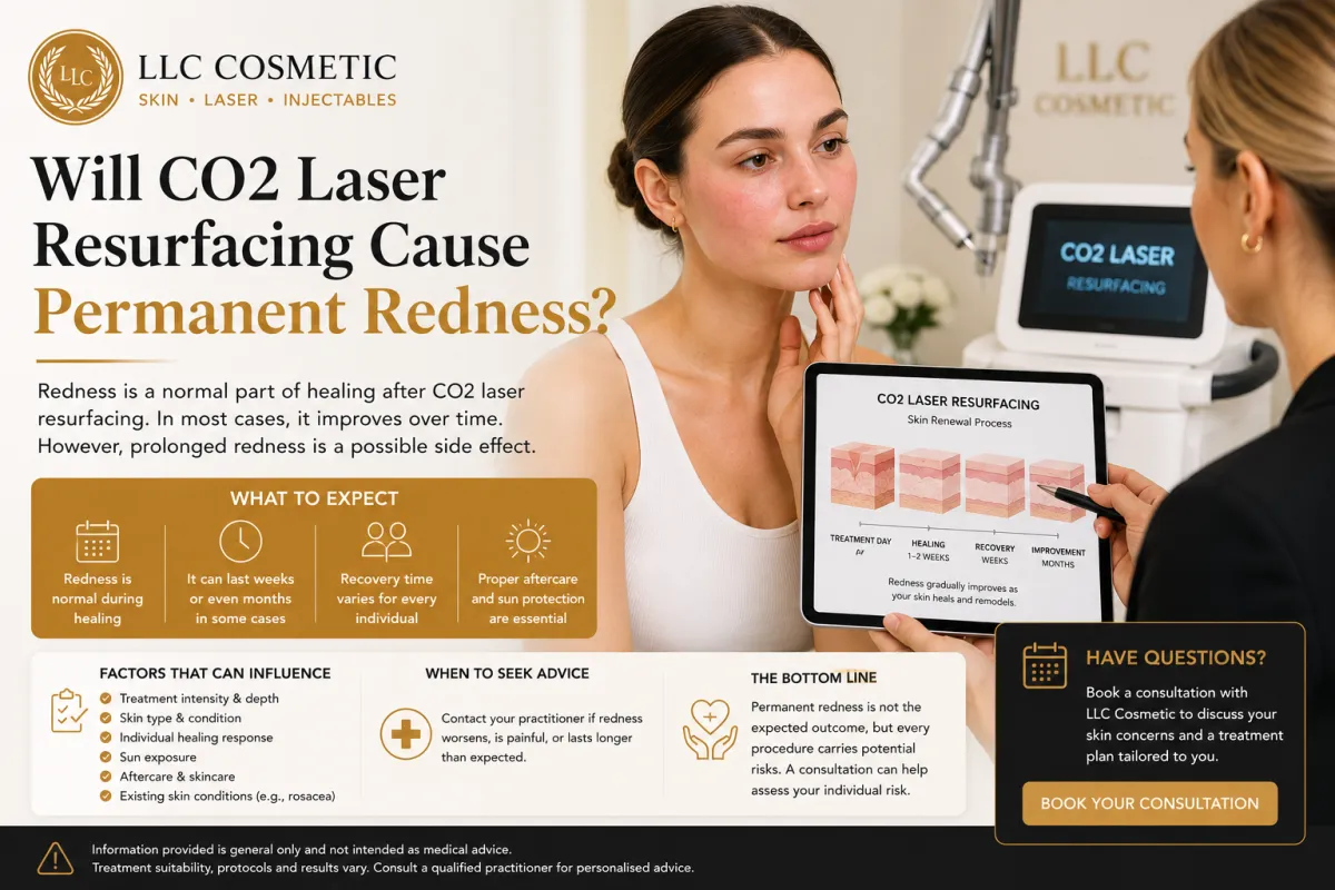 Woman discussing CO2 laser redness and recovery with a cosmetic clinician