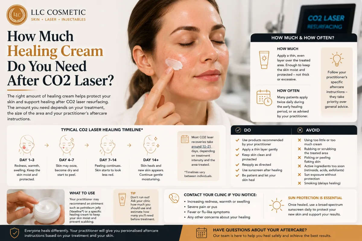 Healing cream application during CO2 laser recovery and aftercare
