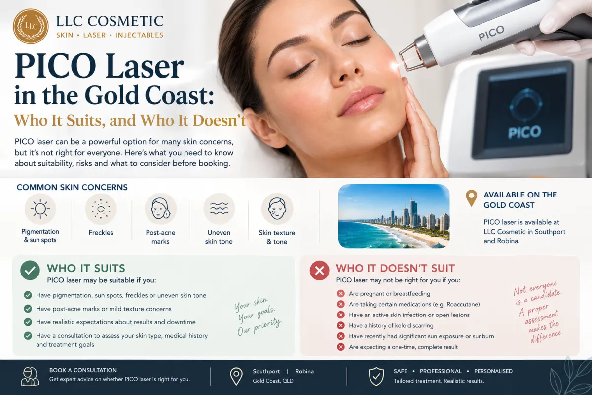 PICO laser suitability consultation on the Gold Coast for pigmentation, sun spots, freckles and uneven skin tone