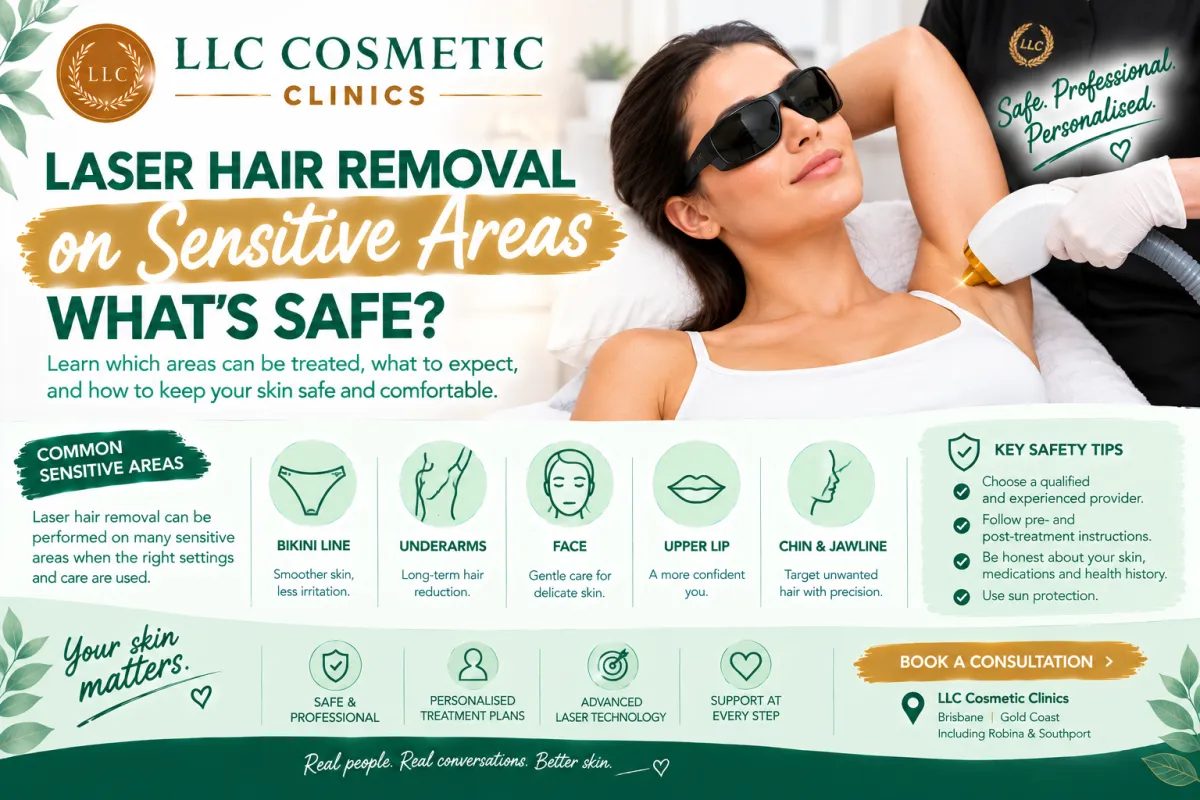 Laser hair removal on sensitive areas and safe treatment considerations