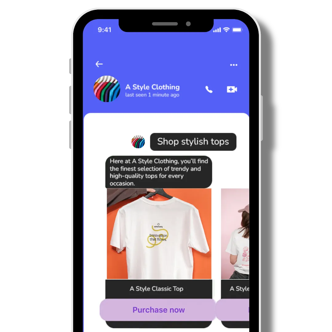 Chatbot providing automated customer support in a ManyChat interface.