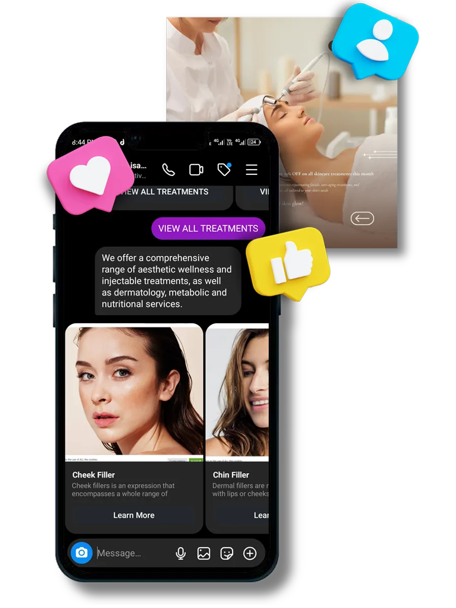 Chatbot providing automated customer support in a ManyChat interface.