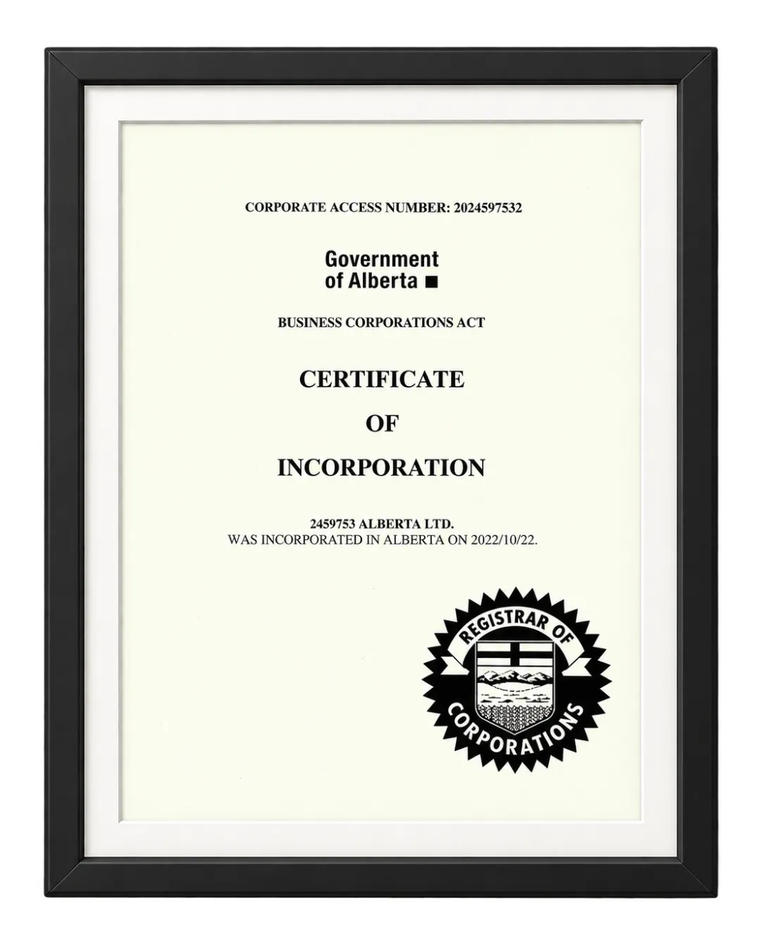 Create Dream Renovation Certificate of Incorporation in Alberta