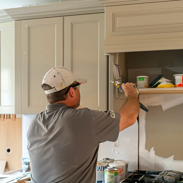 Professional painter from Home Repair Specialist in Las Vegas, NV, skillfully painting a cabinet, ensuring a smooth and even finish for a refreshed and modern look.