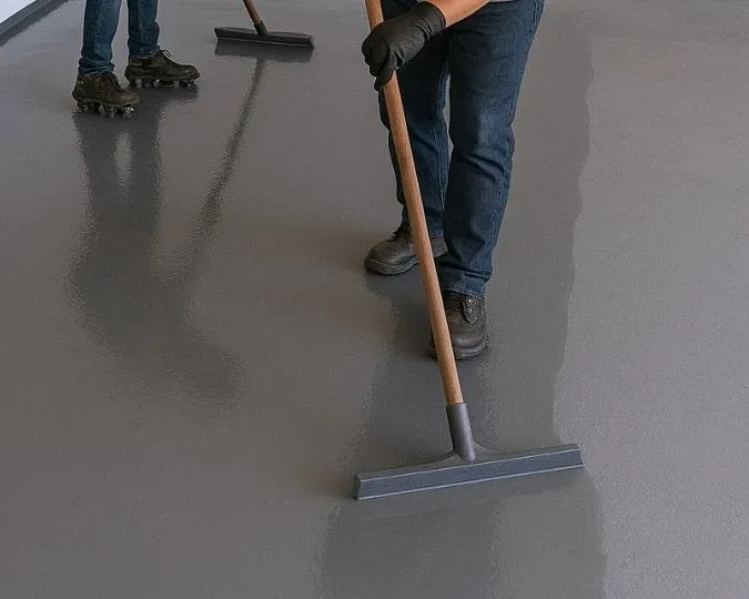 Application of epoxy, polyaspartic, or resin topcoat