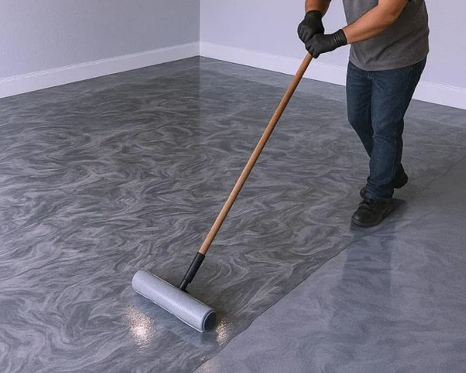 Flake or Marble design layer with slip-resistant finish