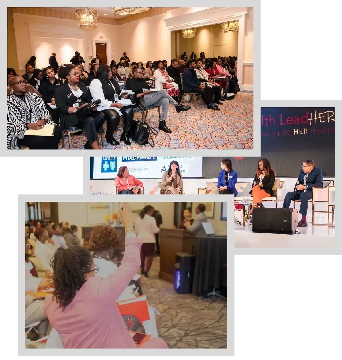 Attendees seated at tables during a Career Haven live funding event
