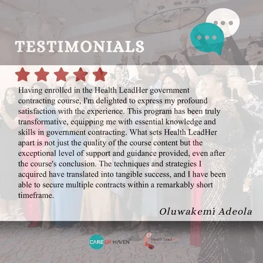 Testimonial from Oluwakemi Adeola: secured multiple contracts within a short timeframe