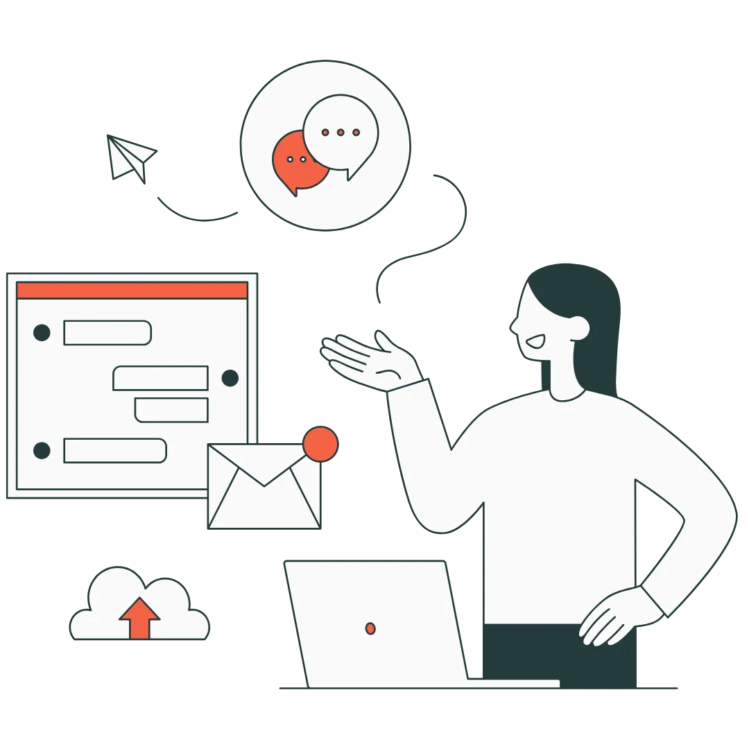 Illustration showing a person surrounded by communication and marketing mediums