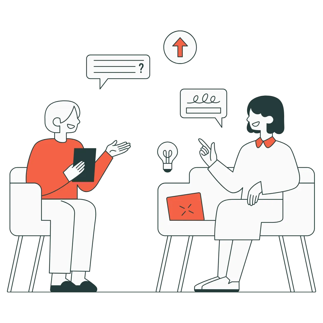 Illustration showing a person running a communication and marketing coaching session