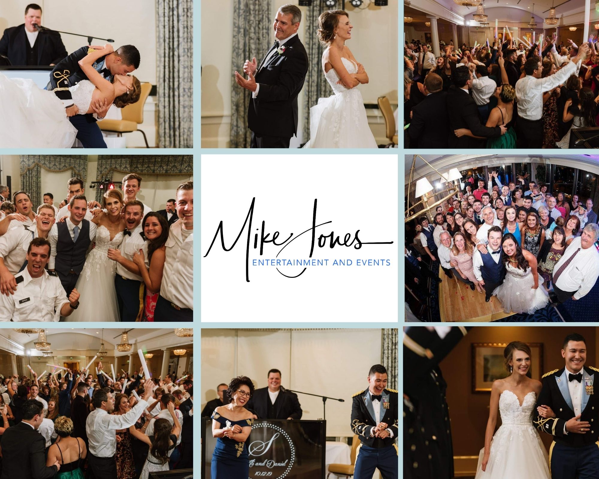 DJ overseeing an elegant wedding reception with guests enjoying the evening