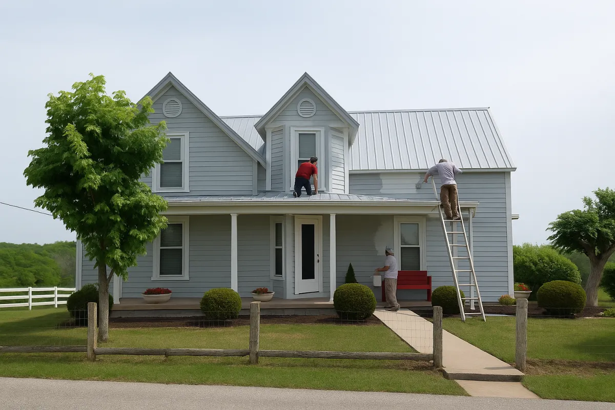 Roofing crew installing new asphalt shingles