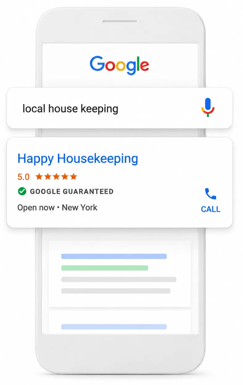 Google Local Services preview on a smartphone screen