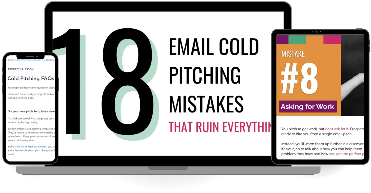 cold pitching mistakes logo on phone, laptop and tablet