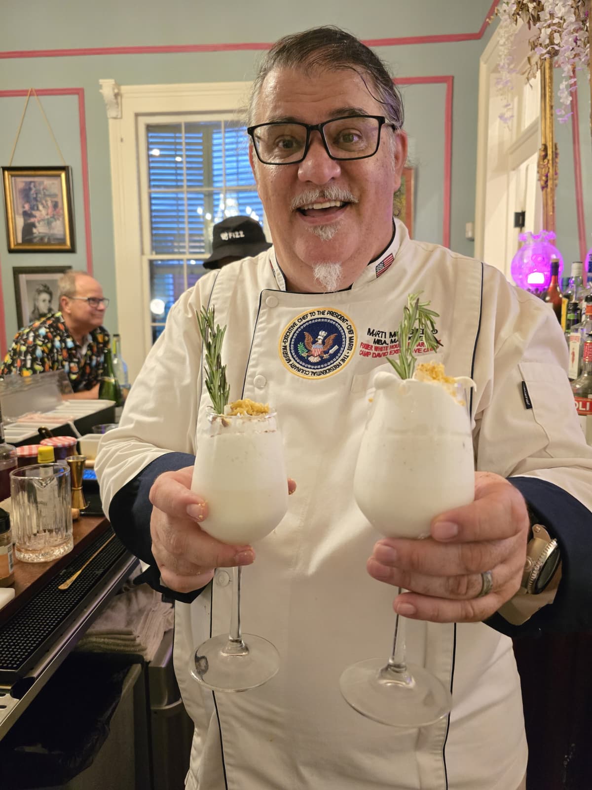 Chef Marti in New Orleans making the Washington's Syllabub!
