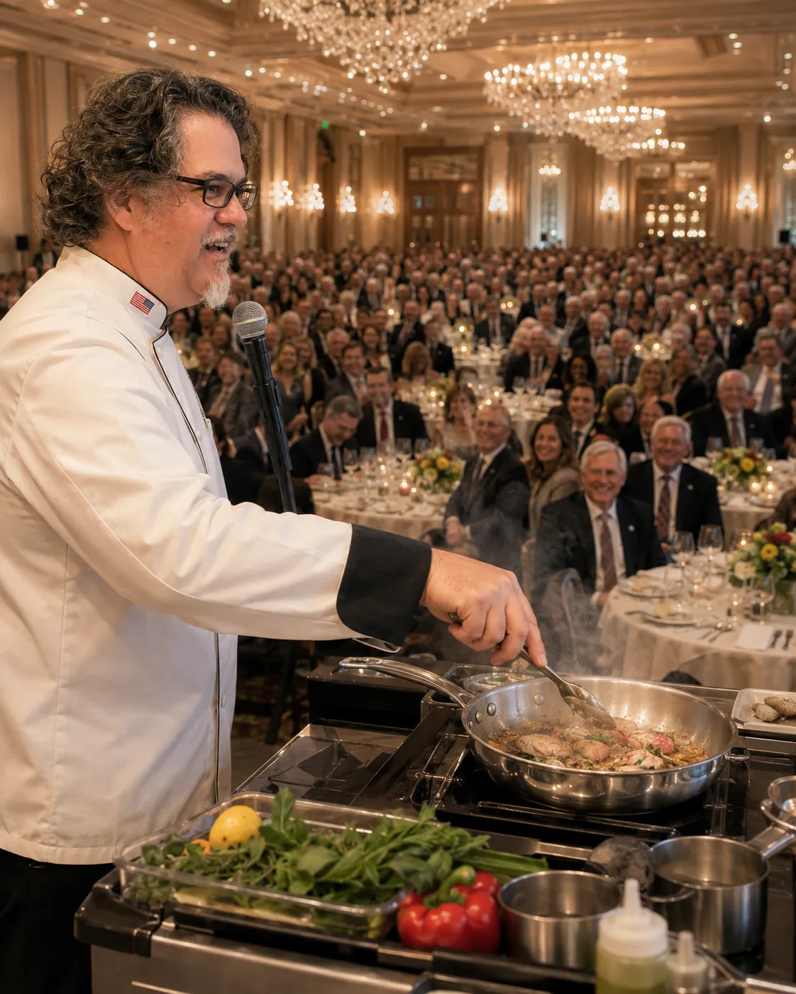 Chef Marti cooking on stage in Chicago