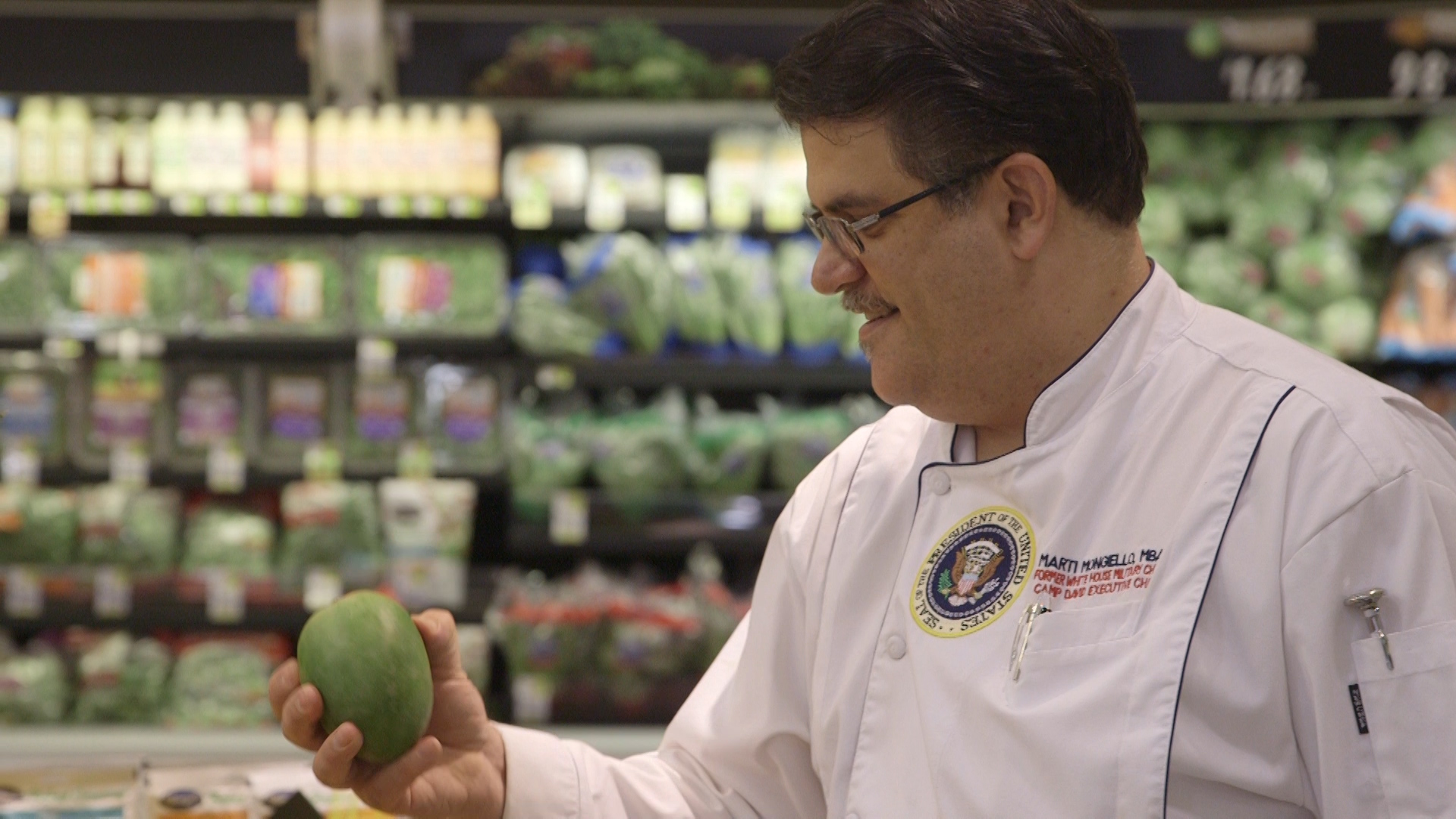 Chef Marti is featured in the grocery store shopping for food.