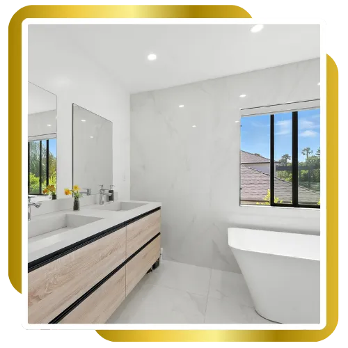 Tile shower enclosure in a remodeled bathroom in Glendale, CA