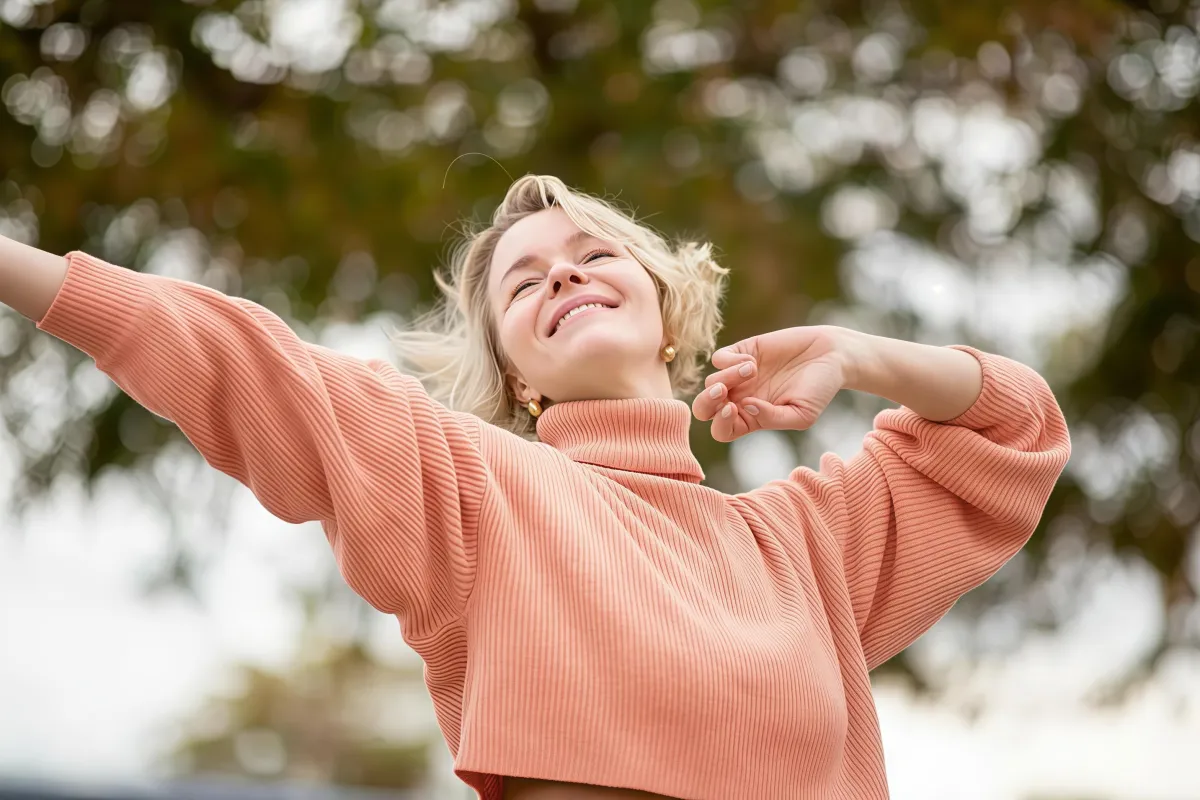 Mature woman happy and free during menopause