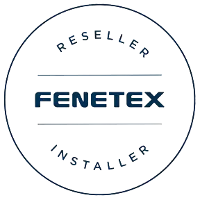 Fenetex authorized reseller and installer badge — Decadent Outdoors provides motorized retractable screen sales and professional installation across Upstate New York, Vermont, and Western Massachusetts