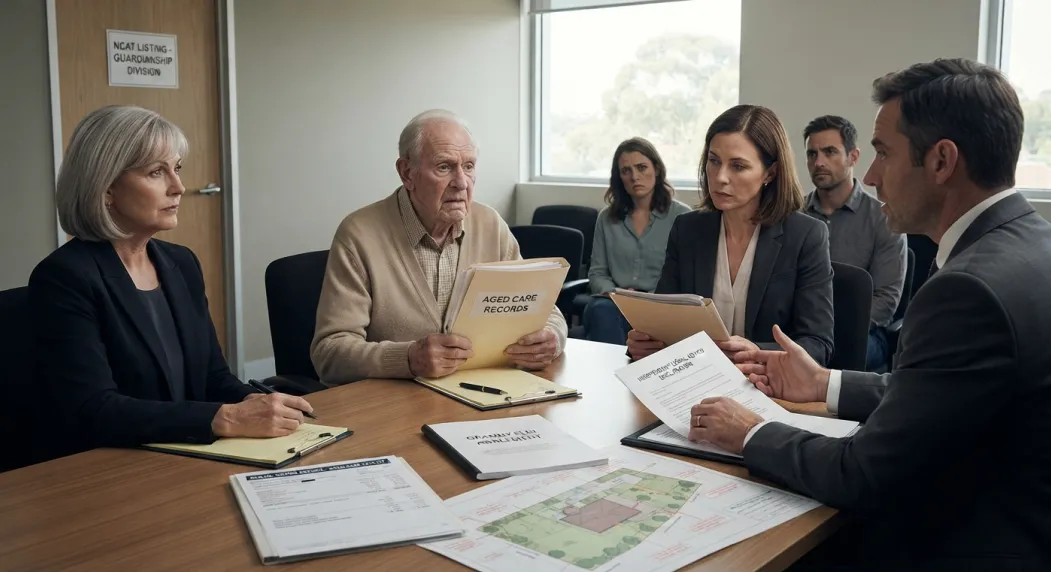 four people sitting at table preparing documents and signing