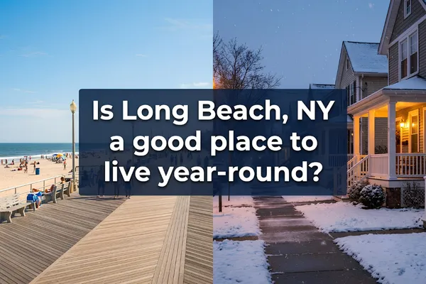 A scenic view of Long Beach, NY with community amenities