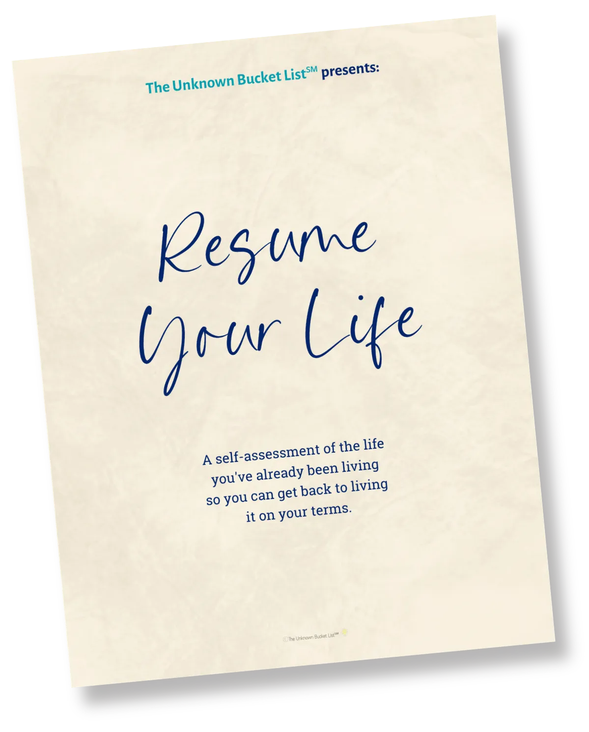 Resume Your Life free self-assessment cover by The Unknown Bucket List