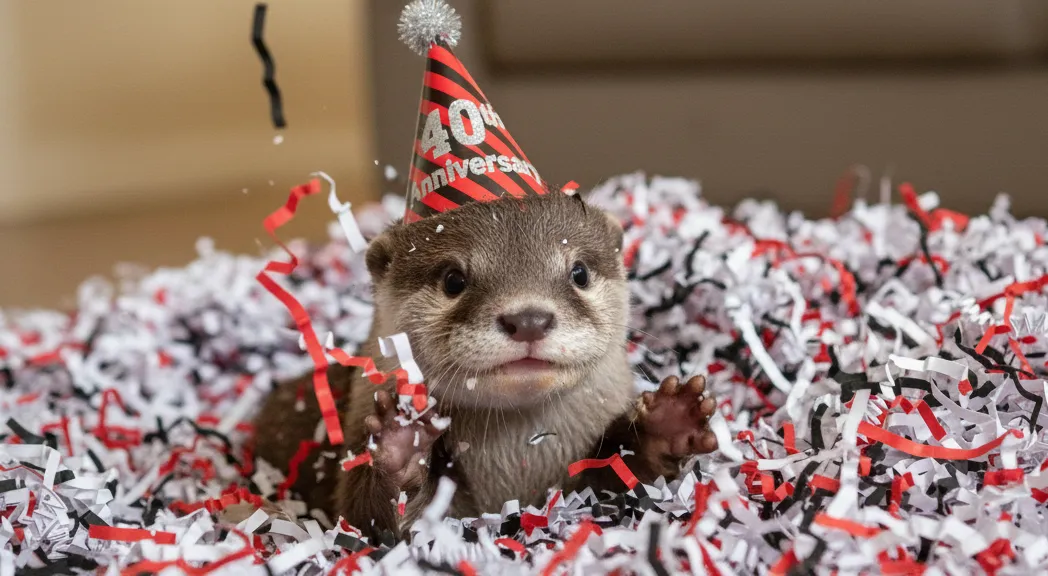 little otter playing in shredded paper