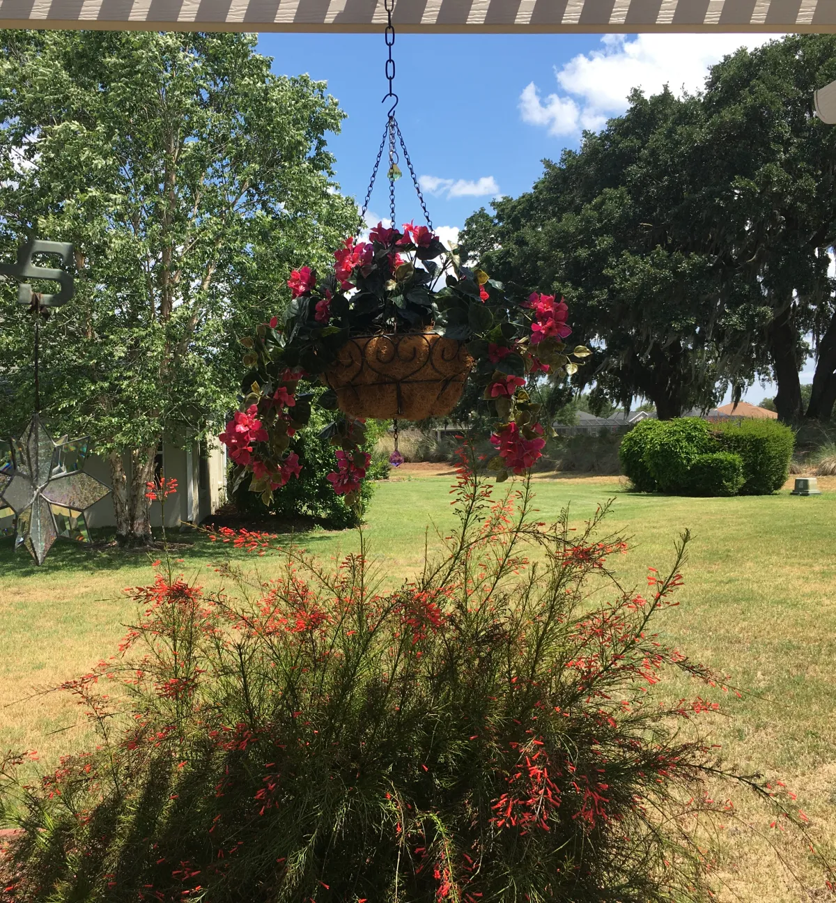 Artificial outdoor bougainvillea plant in hanging basket