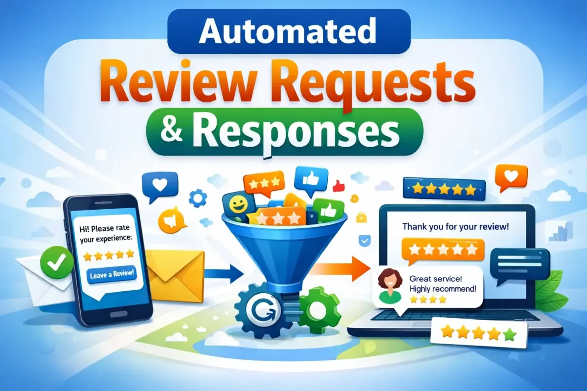 colorful graphic for review reqest and response automation