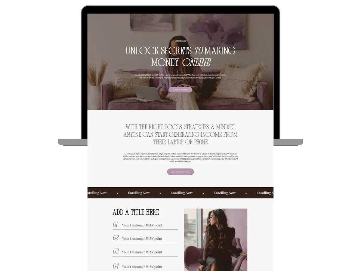 Purple Wealth Femme sales funnel template preview