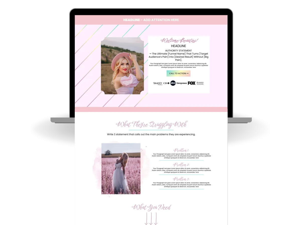 Funnel template shop featuring customizable marketing templates