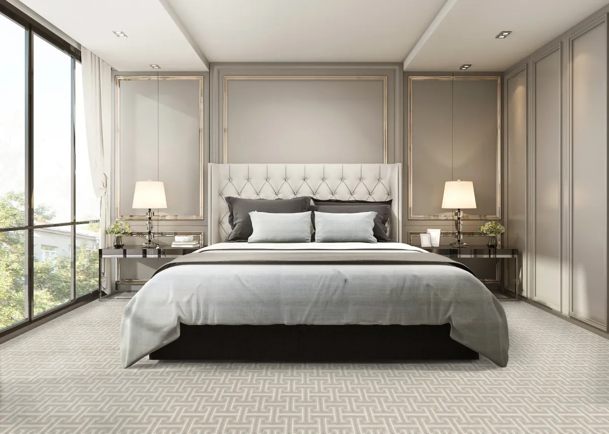 professional carpet installation Indianapolis IN bedroom with plush neutral carpet