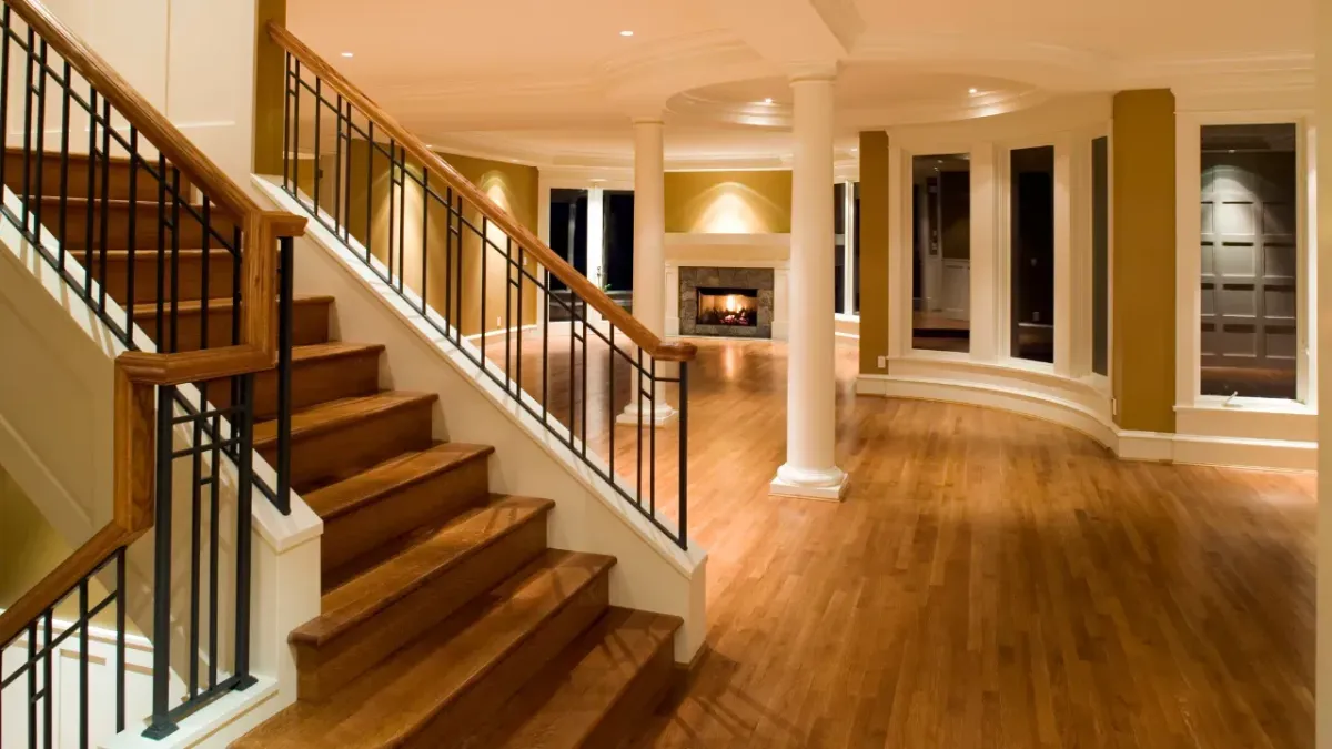 engineered hardwood flooring installation Indianapolis IN staircase and hallway