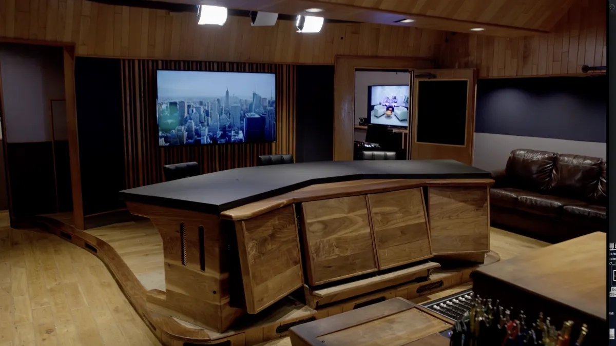 News Desk Set with broadcast-style anchor desk and LED display backdrops at Signature Sound Studios
