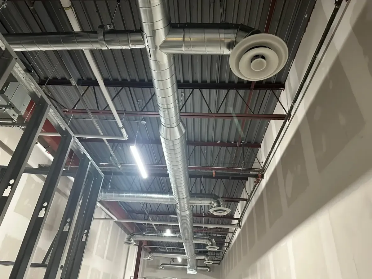 commercial ducts installed for a warehouse