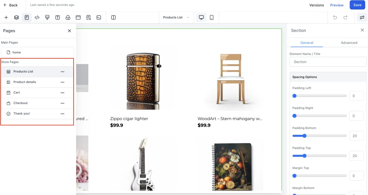 Custom web design with integrated online store showing product listings, cart, and secure checkout features.