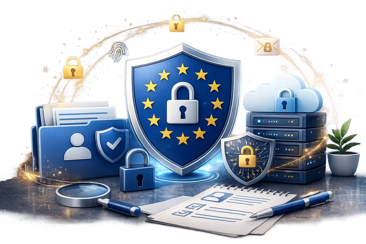 Modern contact and policy update illustration showing secure communication and privacy management.