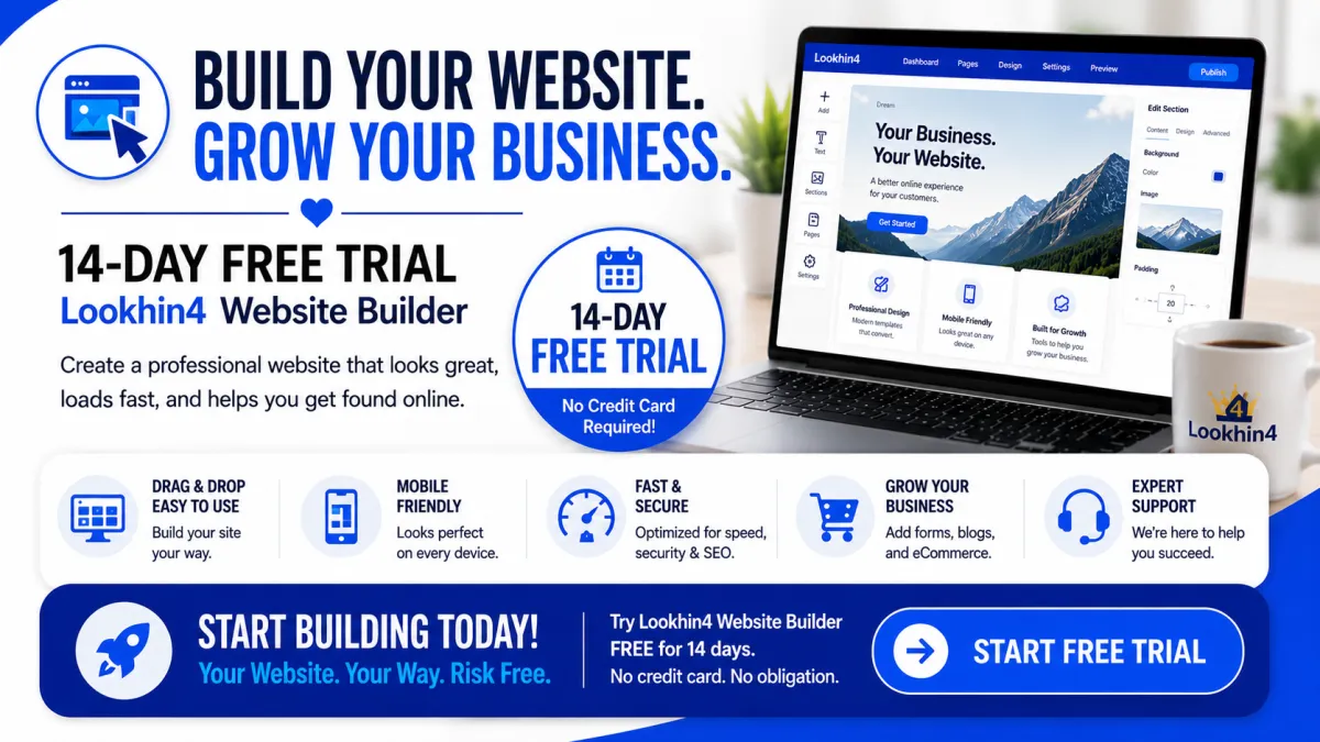 Affordable website builder with a 14-day free trial for small businesses