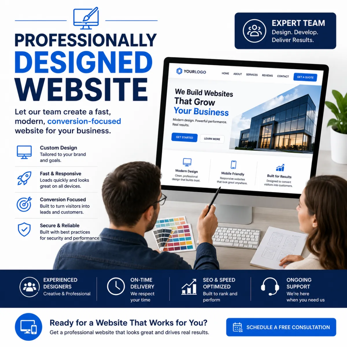 Business owner monitoring website traffic and online performance.