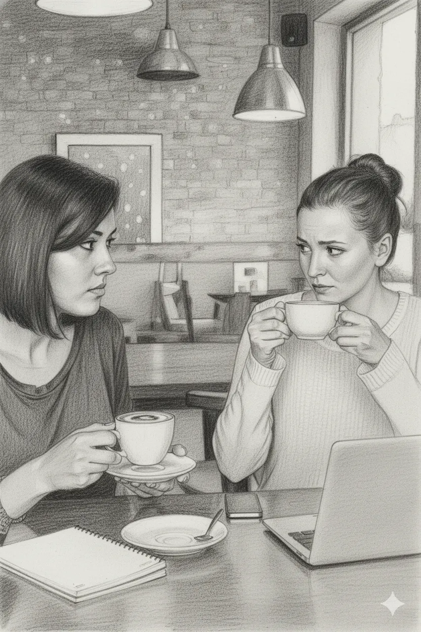 2 women coaches sharing at a coffee shop