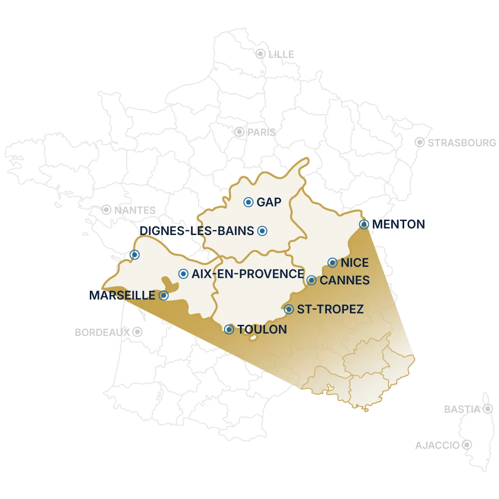 Zones d’intervention prioritaires PACA, Nice, Cannes, Menton etc.