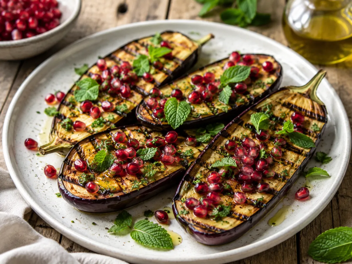 Gegrilde Aubergine met Granaatappel en Munt