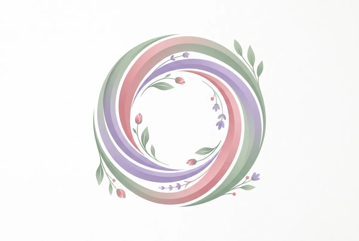 Zyklisches Muster in Rosa, Lavendel und Grün das den weiblichen Hormonzyklus symbolisiert — Darstellung der Verbindung zwischen Ernährung und Hormonbalance bei Frauen